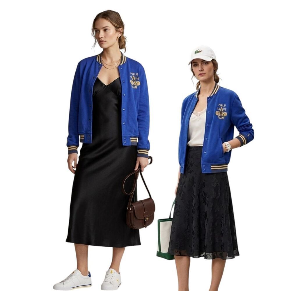 Polo Ralph Lauren Cobalt Blue Cotton Varsity Bomber Cardigan S